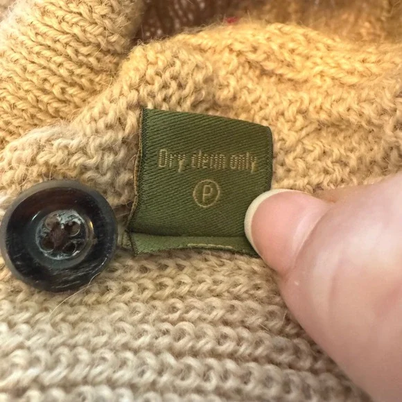 SOL Baby Alpaca Cable Knit Shawl Collar Sweater Women L Beige Cream Quiet Luxury - Picture 6 of 8